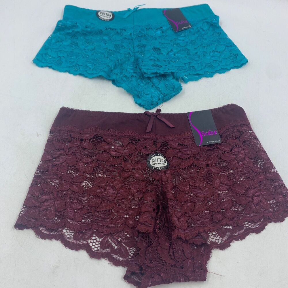 Sofra Womens Large Panties Underwear Stretch Comfort Floral Lace 2 Pack NEW